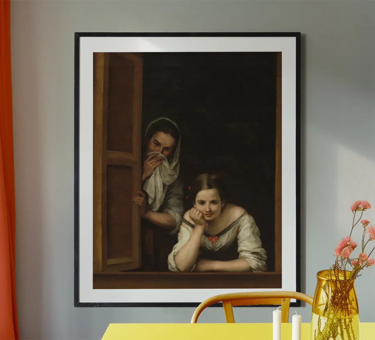 Bartolome Esteban Murillo - Due donne alla finestra poster con telaio in legno da Timeless Artworks