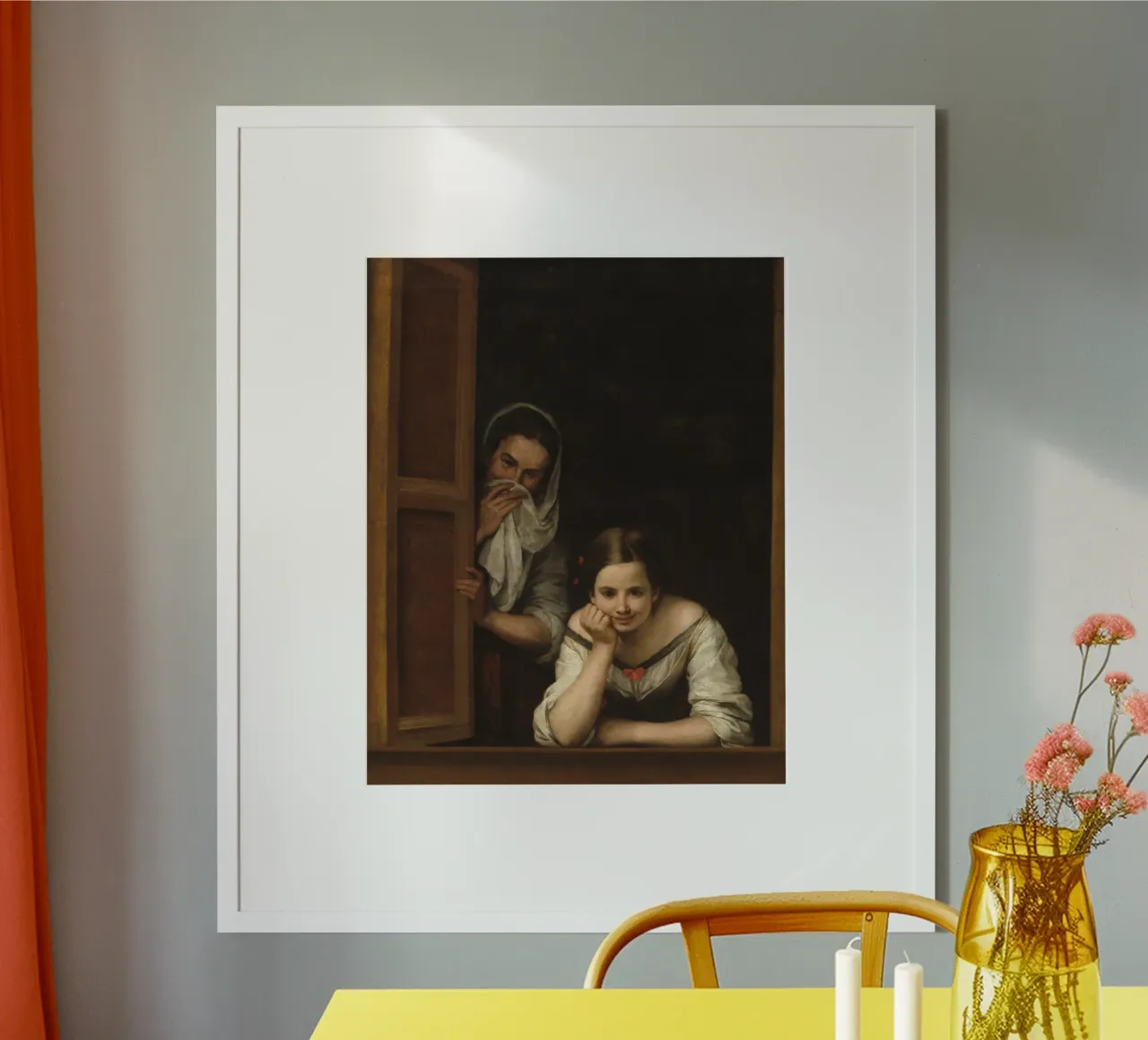 Bartolome Esteban Murillo - Due donne alla finestra poster con telaio in legno da Timeless Artworks