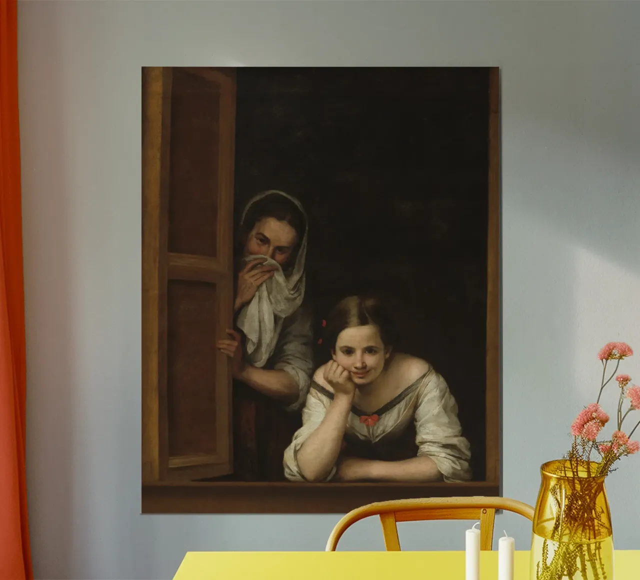 Bartolome Esteban Murillo - Due donne alla finestra poster con telaio in legno da Timeless Artworks