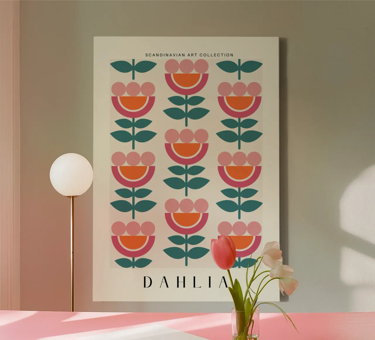 Dahlia - Scandinavische bloemensymmetrie canvas met Baklijst van Studio Mooodz