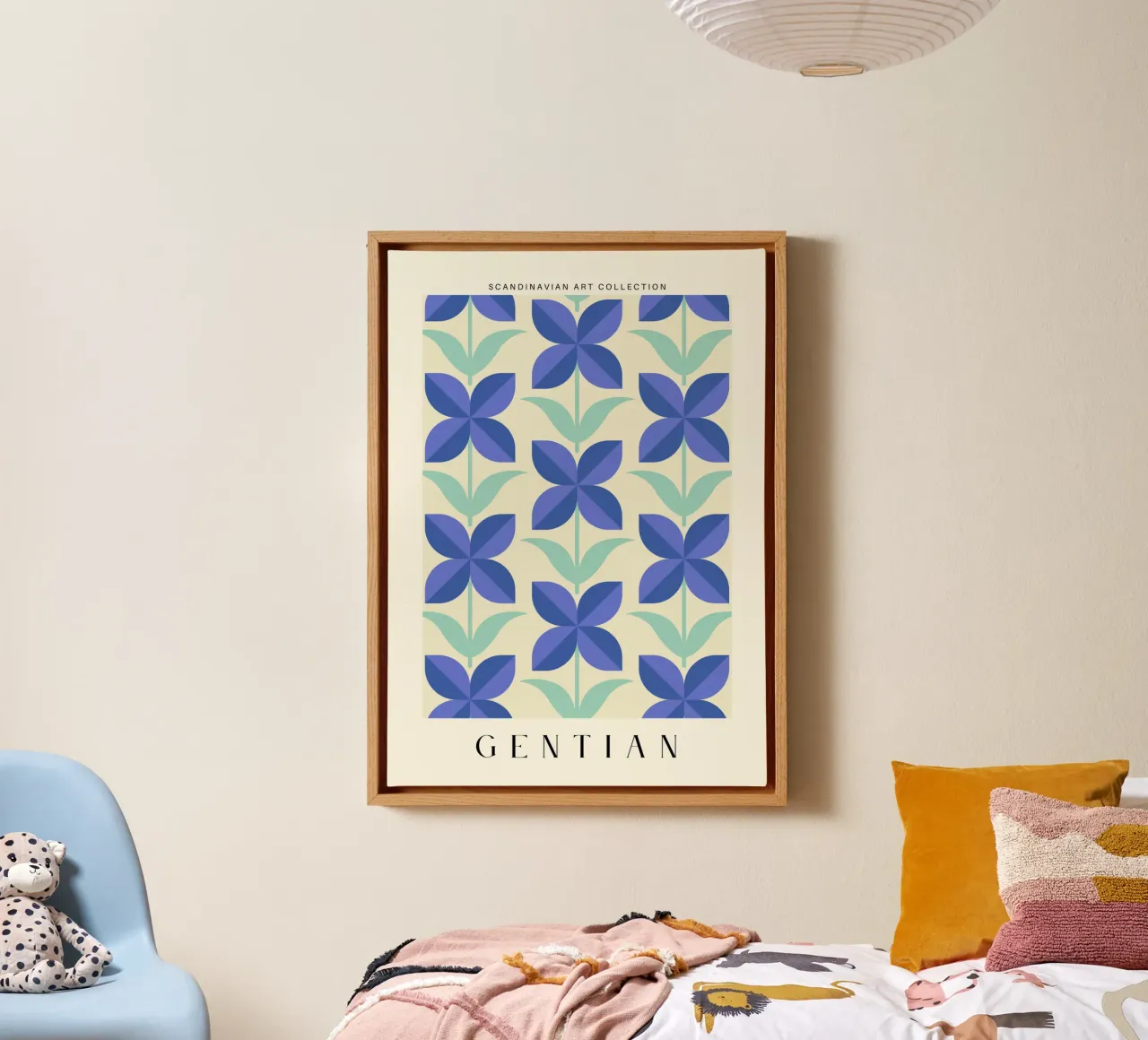 Gentian – Nordic Floral Geometry canvas with Floater frame by Studio Mooodz