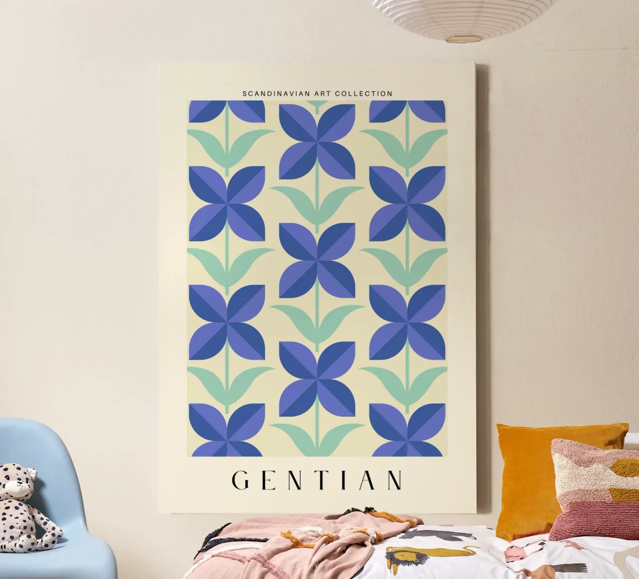 Gentian – Nordic Floral Geometry canvas with Floater frame by Studio Mooodz