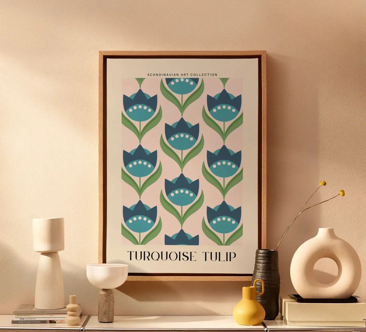 Tulipano turchese - Charm floreale nordico tela con Cornice a cassetta da Studio Mooodz