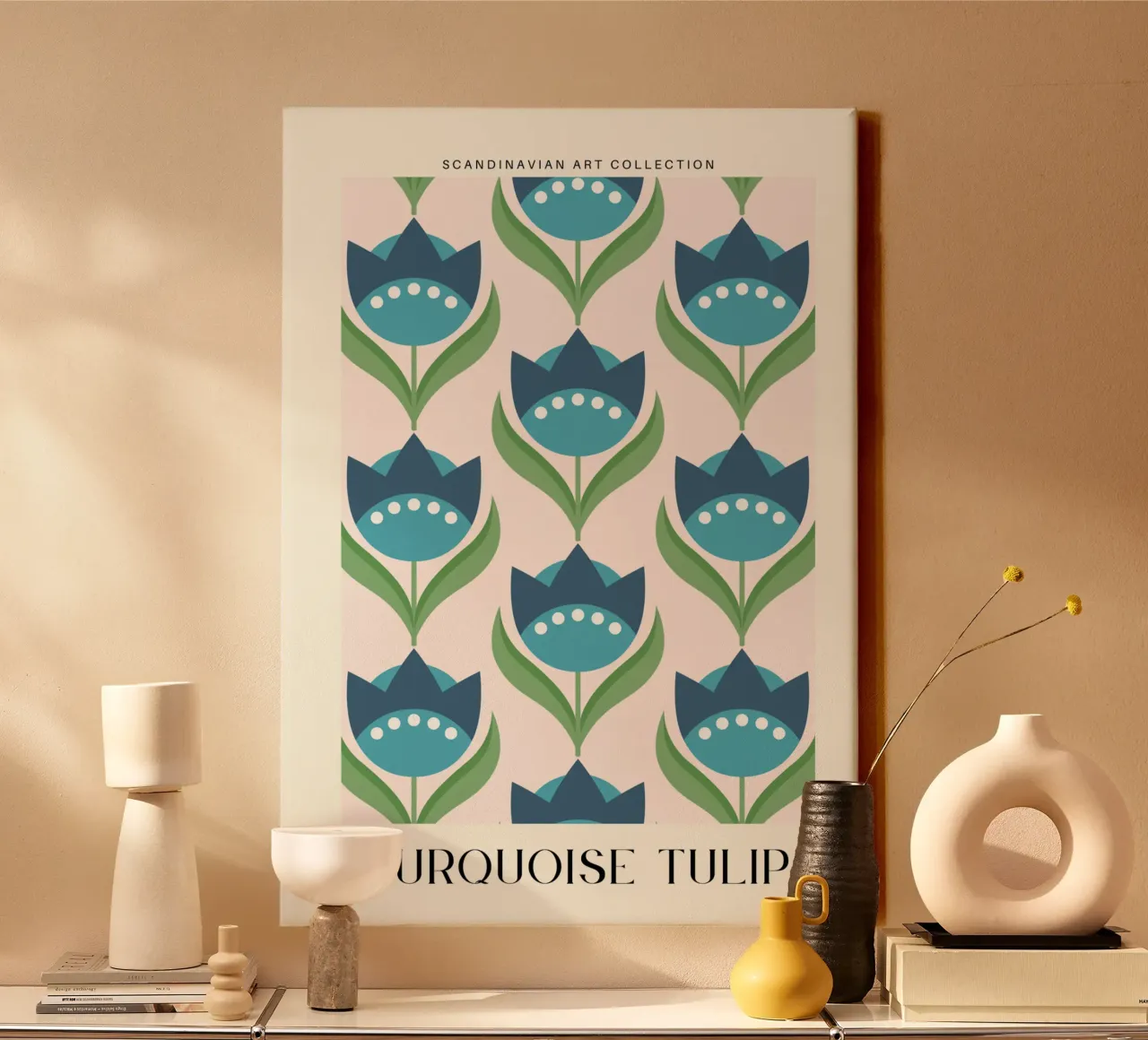 Tulipano turchese - Charm floreale nordico tela con Cornice a cassetta da Studio Mooodz