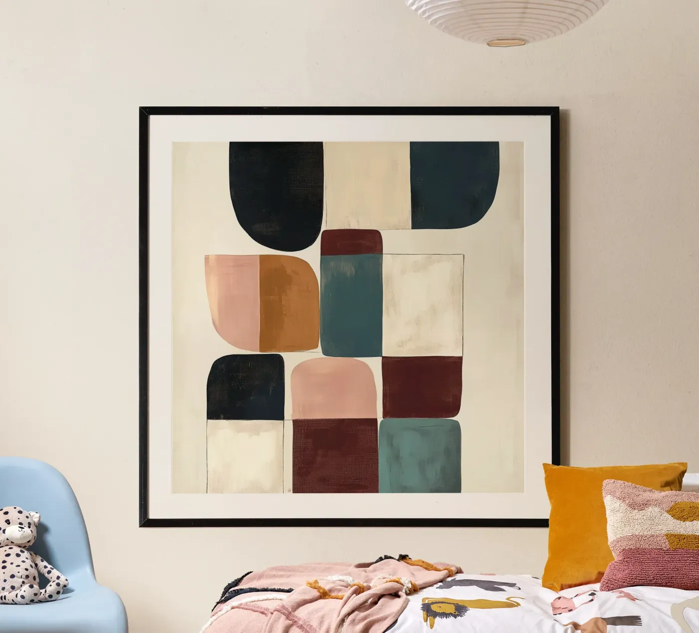 Patchwork Blocks in Soft Earth Tones poster van Hugo