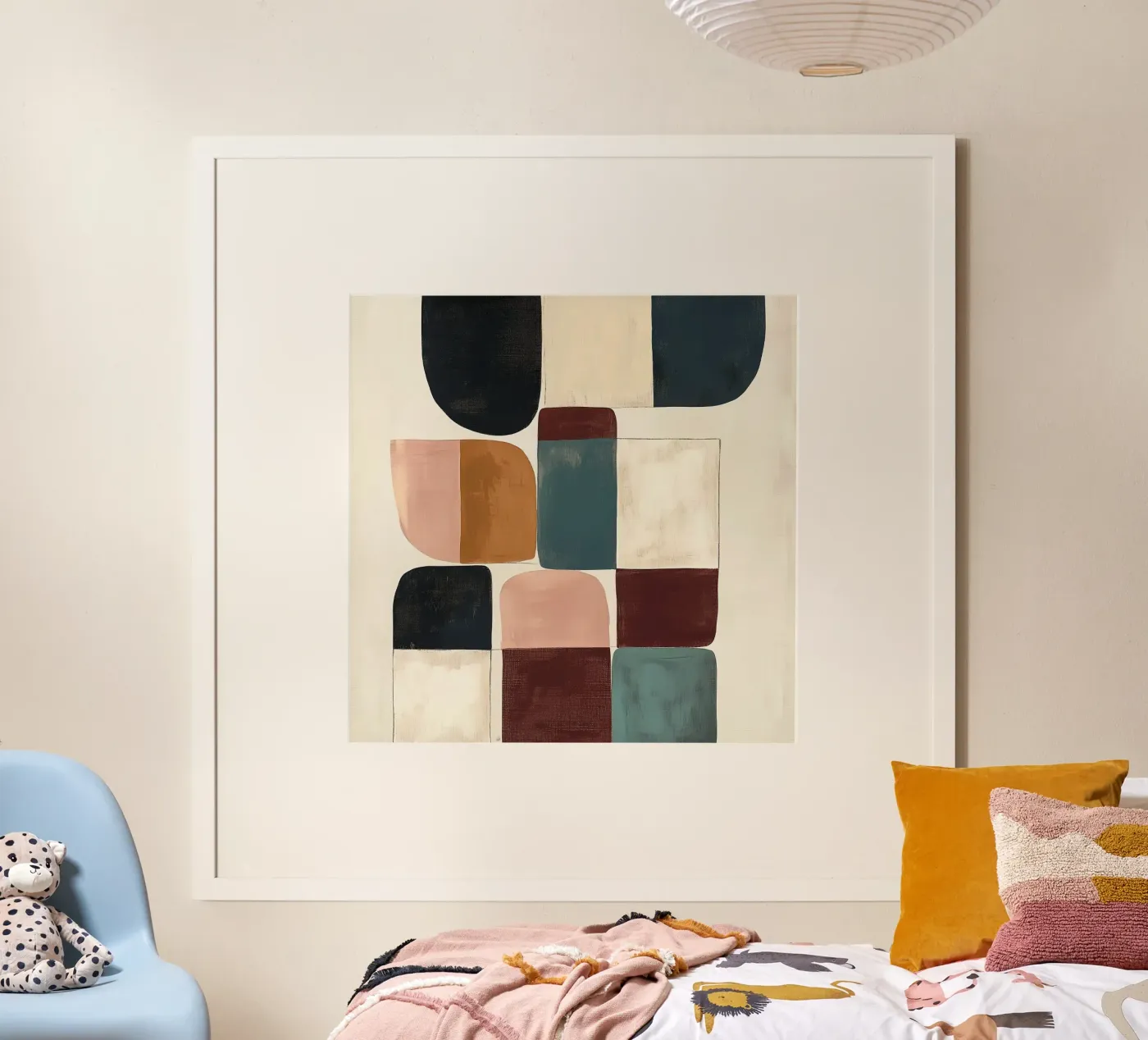 Patchwork Blocks in Soft Earth Tones poster van Hugo