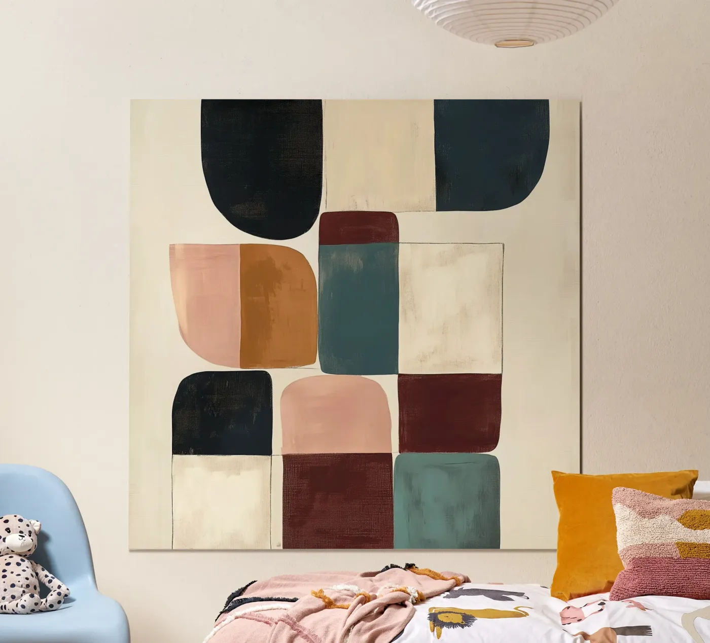 Patchwork Blocks in Soft Earth Tones poster van Hugo