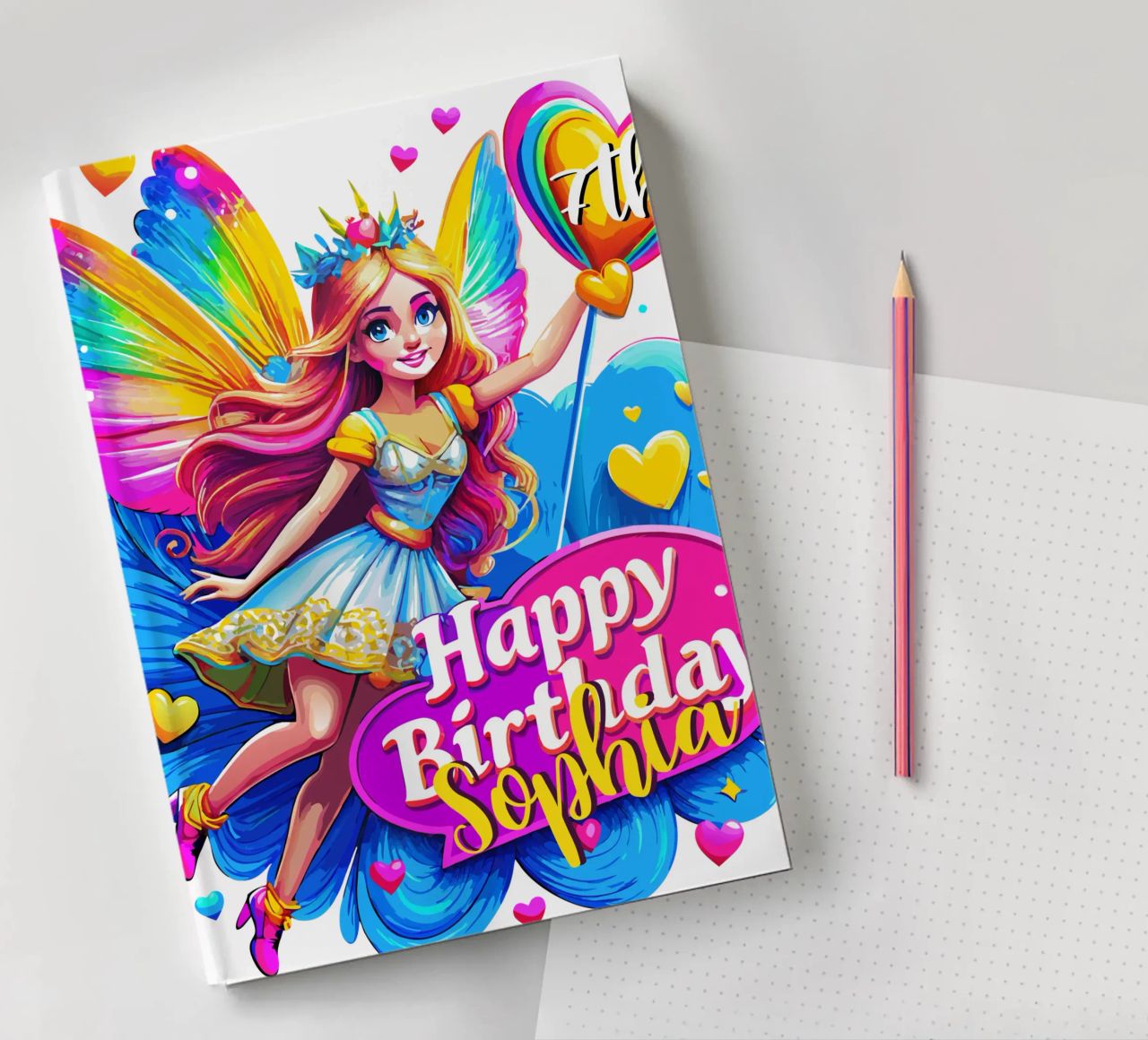 Rainbow Fairy Birthday Celebration, Custom Name and Age notebook by Artnesia