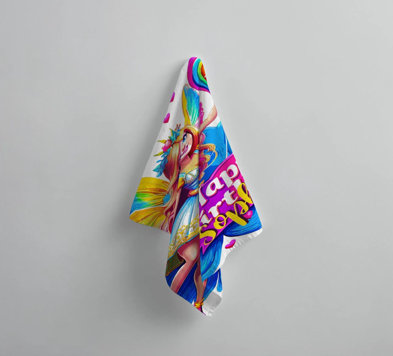 Rainbow Fairy Birthday Celebration, Custom Name and Age towel by Artnesia