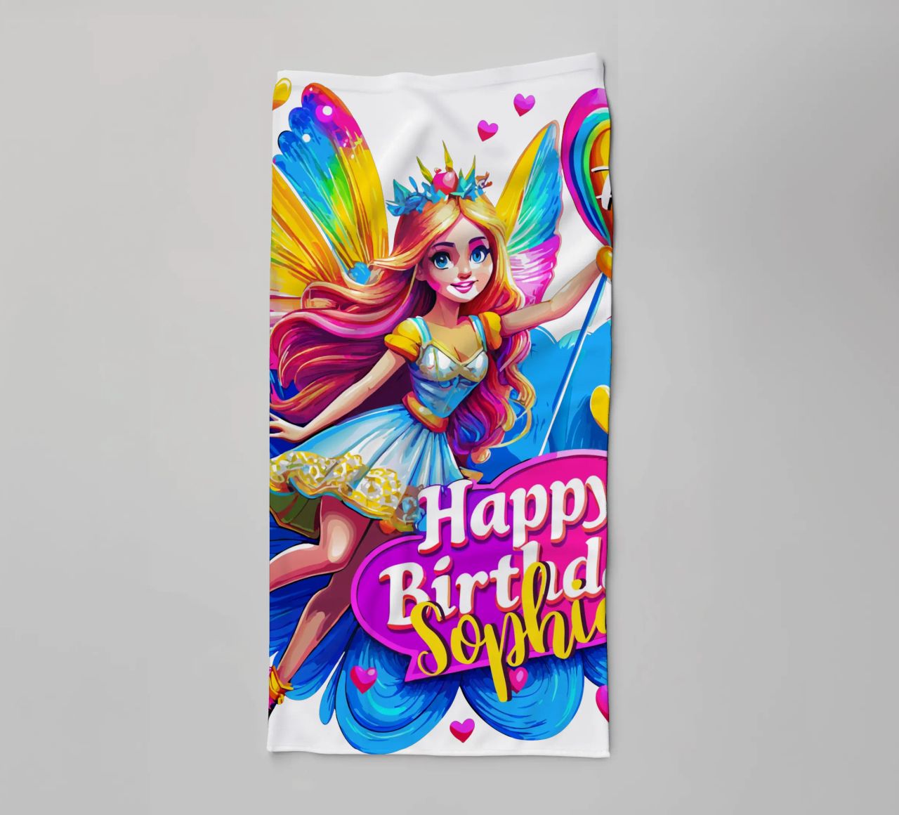 Rainbow Fairy Birthday Celebration, Custom Name and Age towel by Artnesia