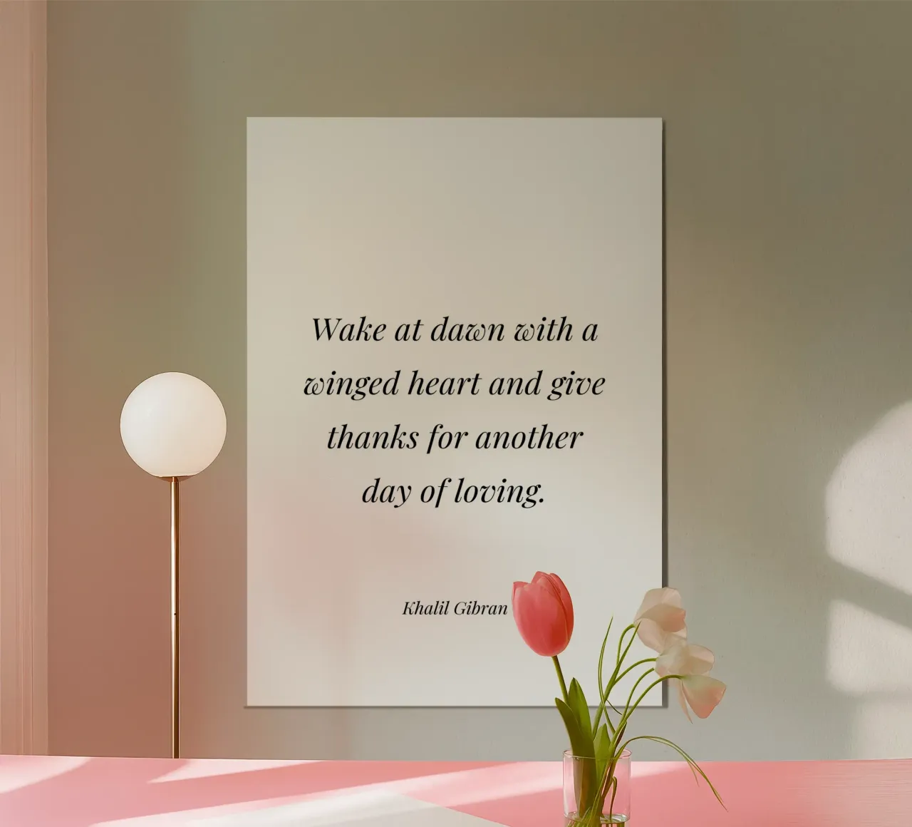 Wake at dawn with a winged heart Zitat Alu-Dibond von Paigaam Studio