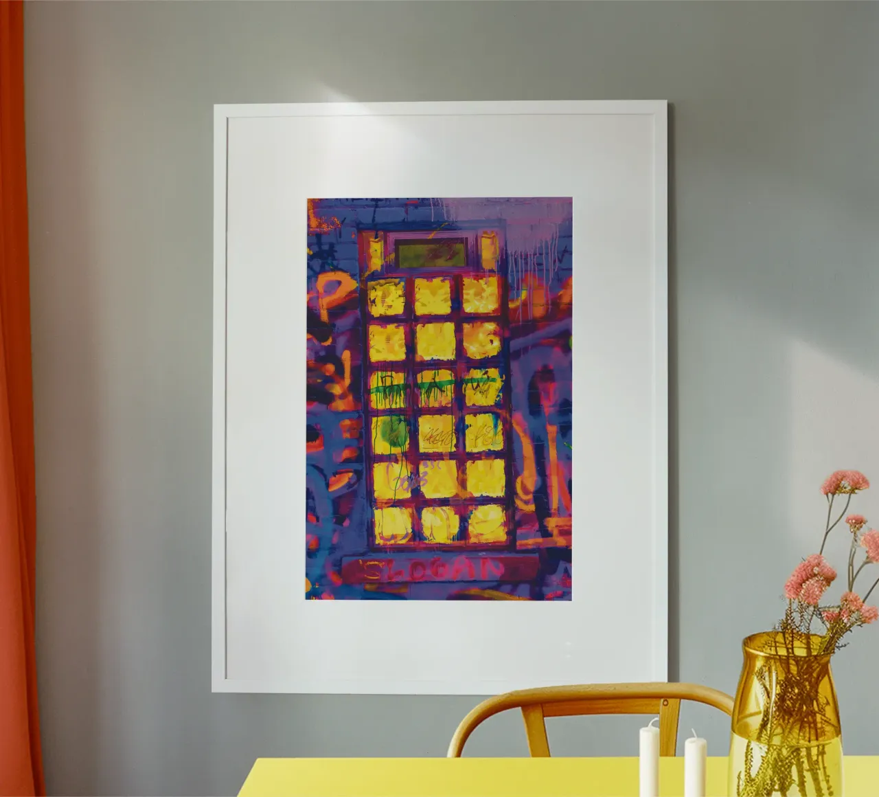 Geel venster poster van Dave Hare Photography