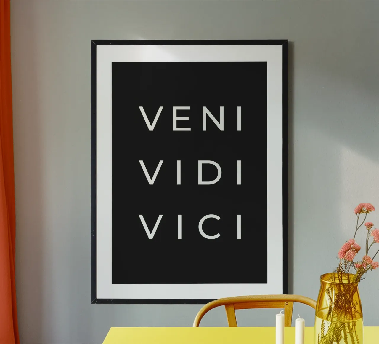 Veni Vidi Vici poster con telaio in plastica da Paigaam Studio