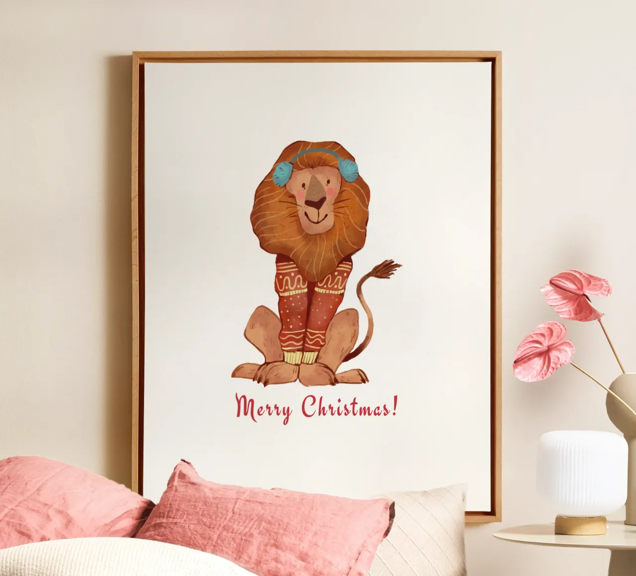 Feliz Navidad león lienzo con Marco flotante de ArtDesign by KBK