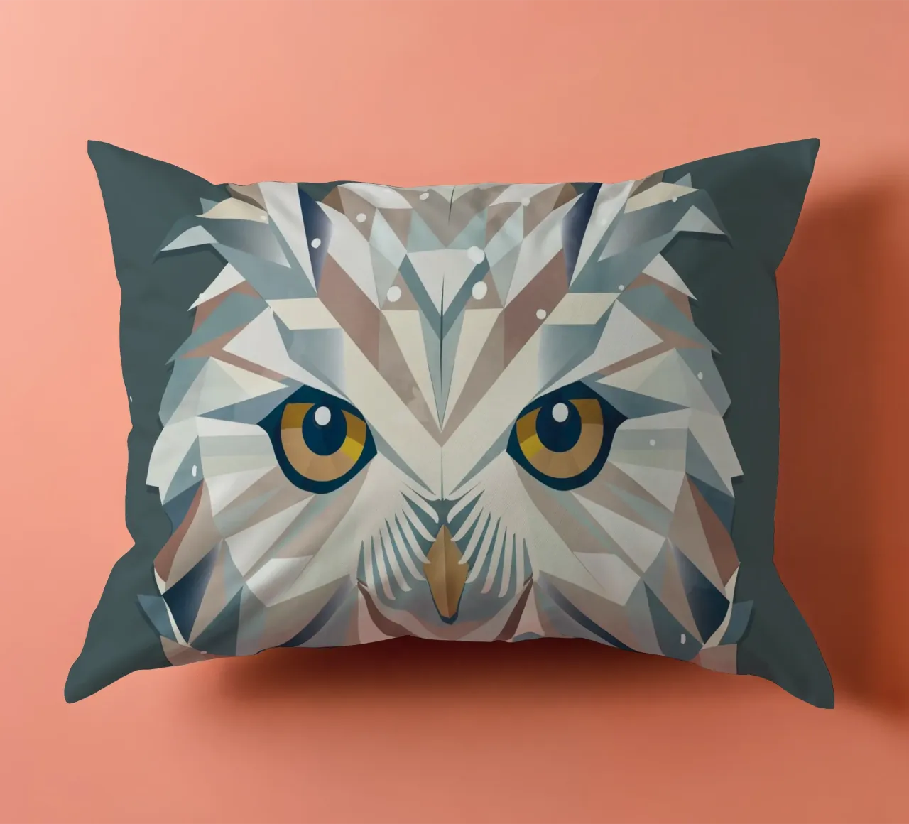 Majestic snowy owl - Geometric elegance decorative cushion by namosh