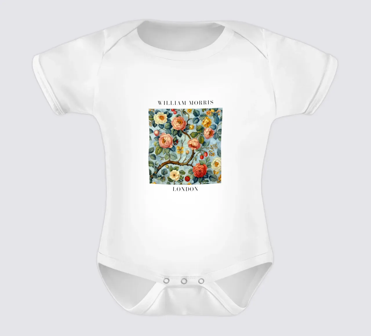 Focus on natural patterns: William Morris in bloom short-sleeve baby romper by Nikis Art Studio