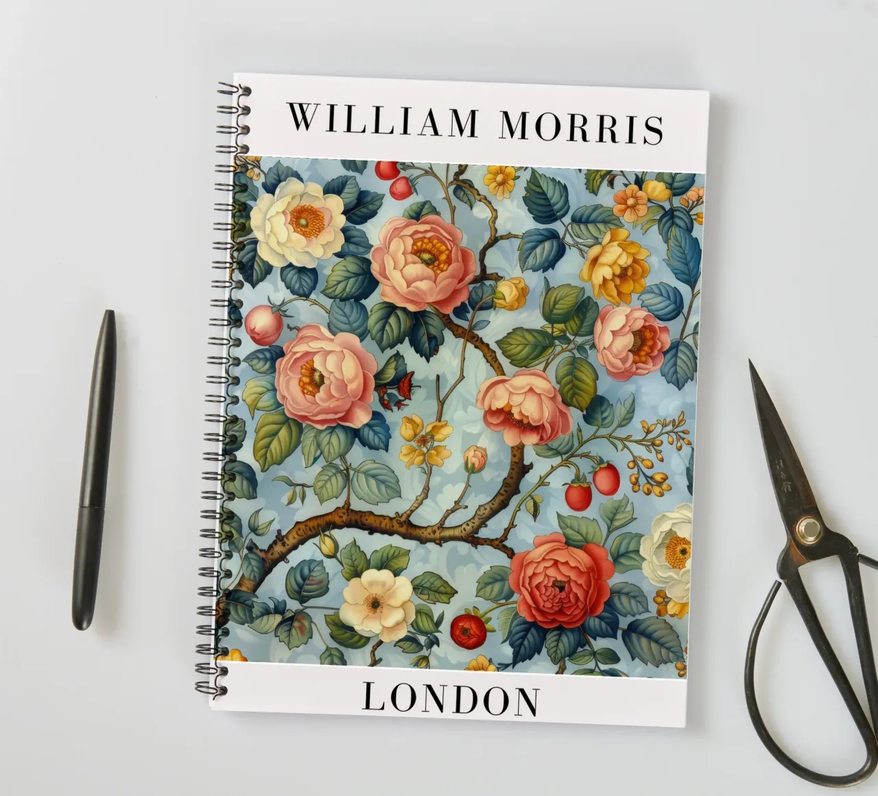 Focus on natural patterns: William Morris in bloom spiral notebook by Nikis Art Studio