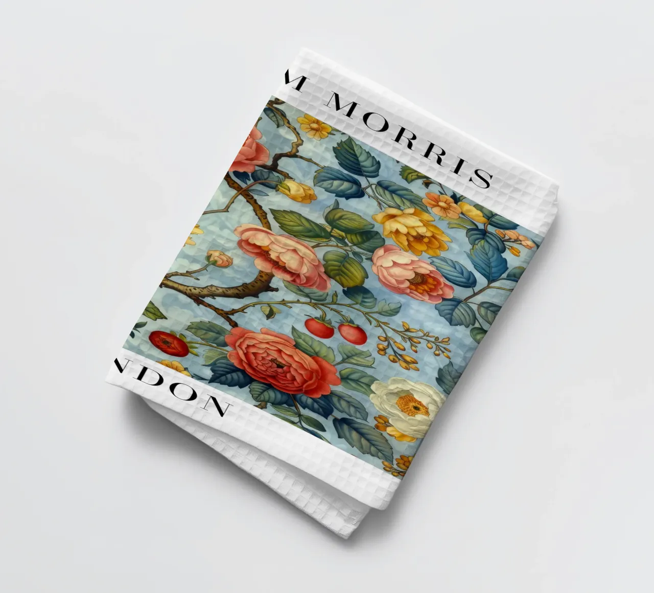 Focus on natural patterns: William Morris in bloom tea towel by Nikis Art Studio