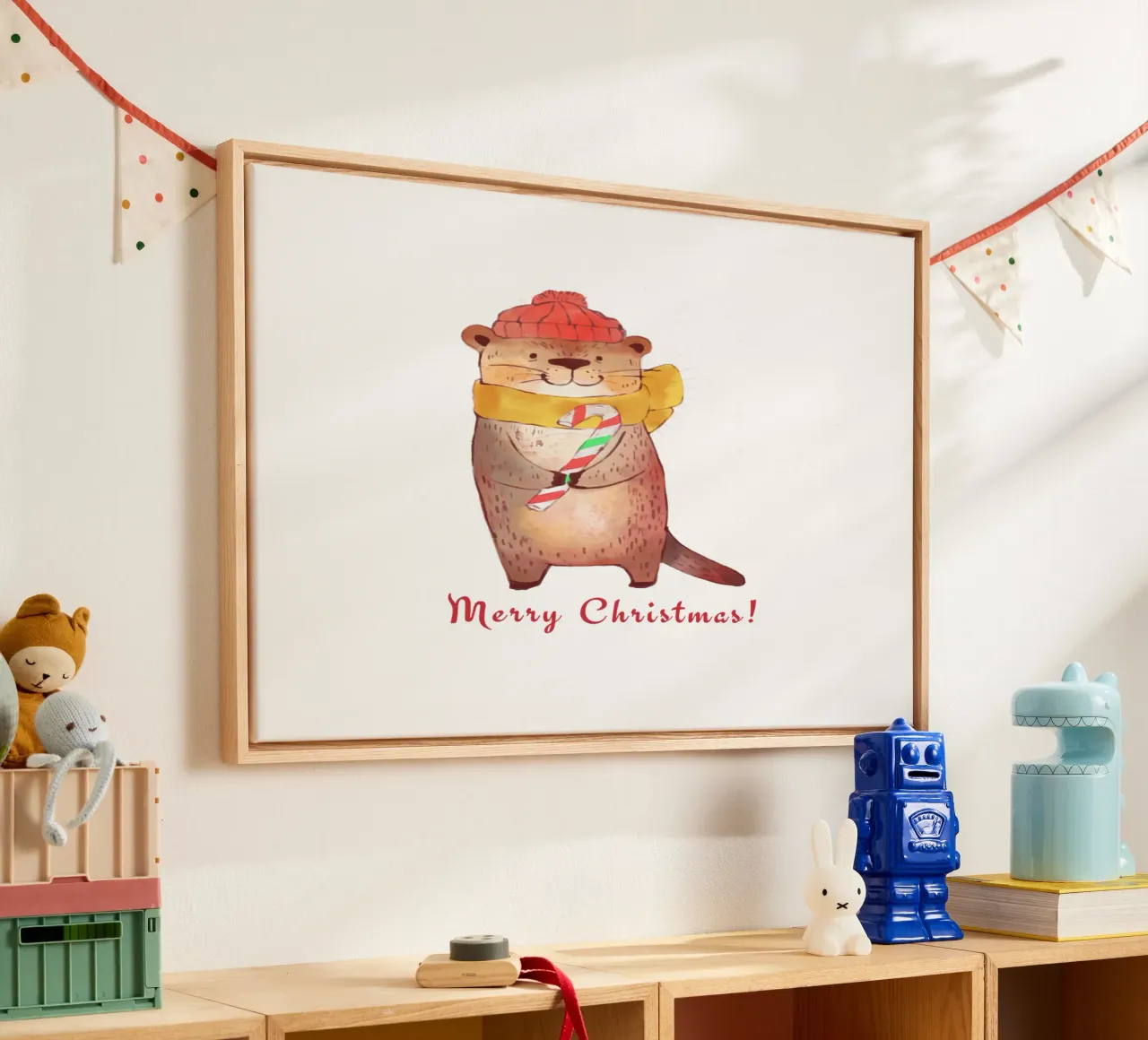 Vrolijk kerstfeest Otter canvas met Baklijst van ArtDesign by KBK