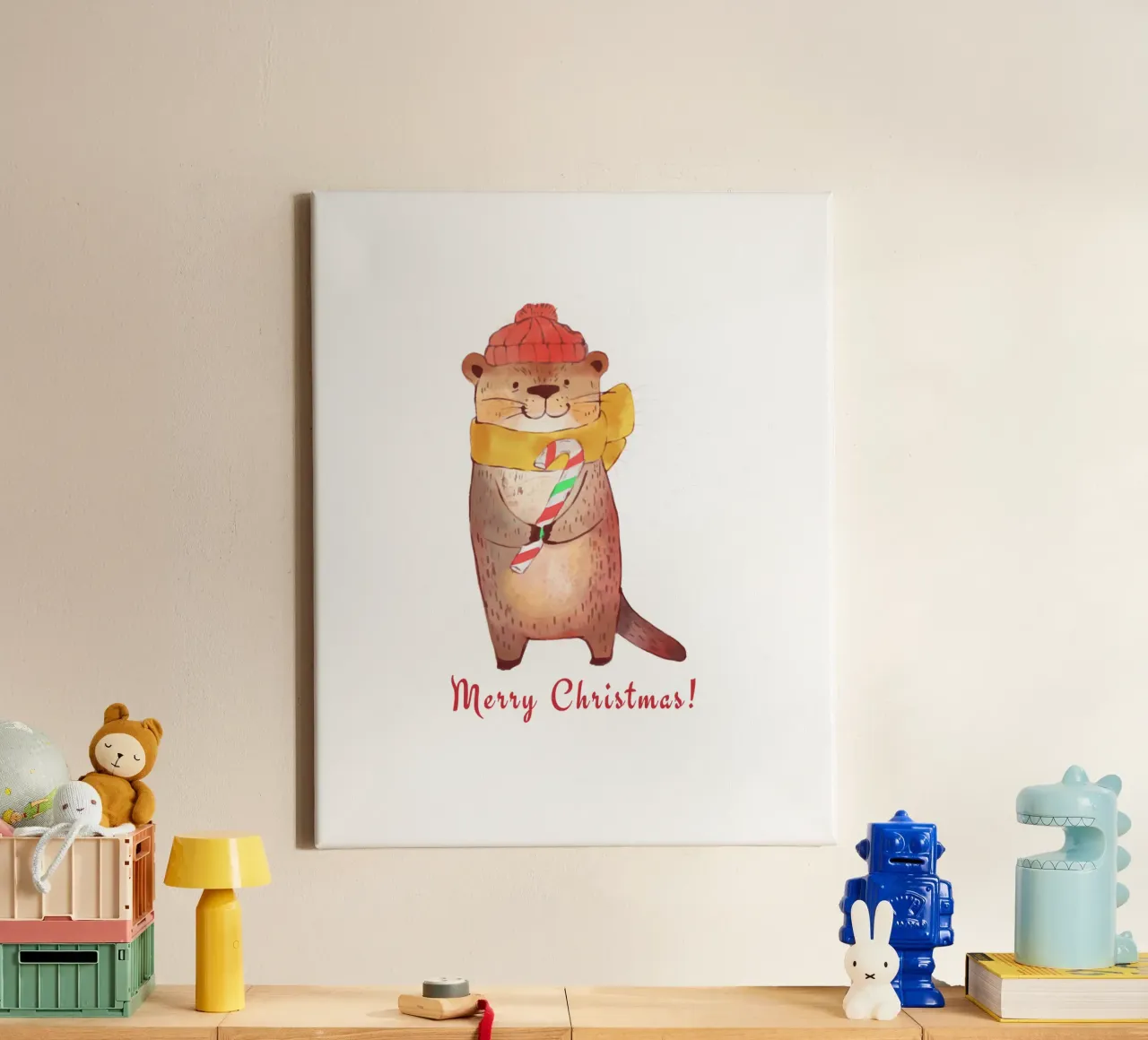Vrolijk kerstfeest Otter canvas met Baklijst van ArtDesign by KBK
