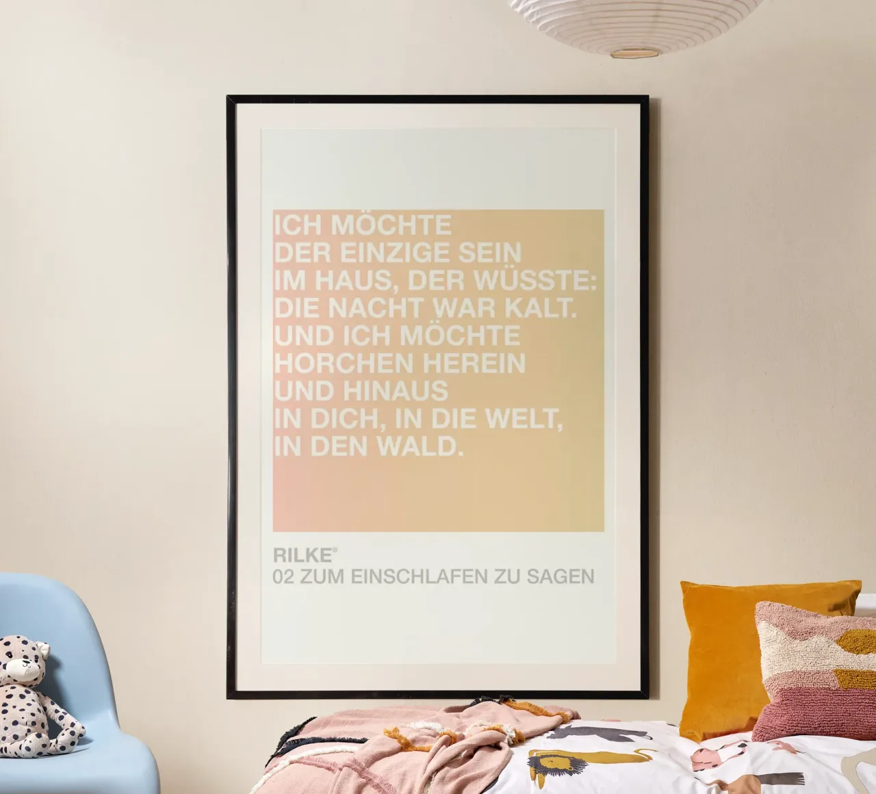 Zum Einschlafen Zu Sagen Light 02 poster con telaio in legno da UN-TYPISCH
