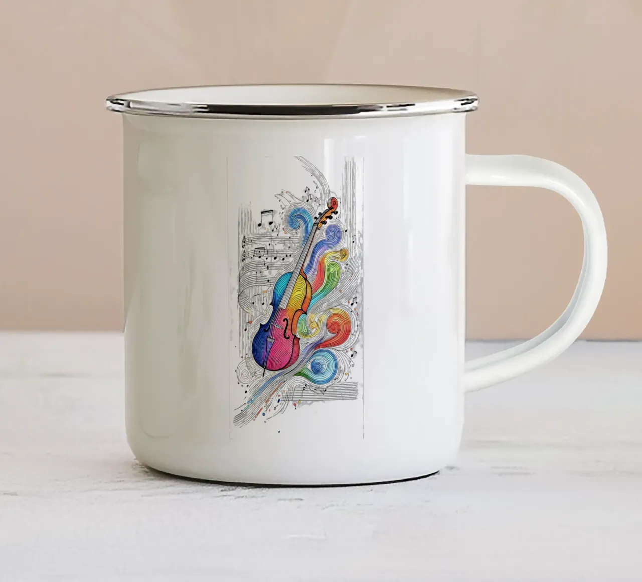 Violoncelle uni trait couleur mug en émail de SwenIA design