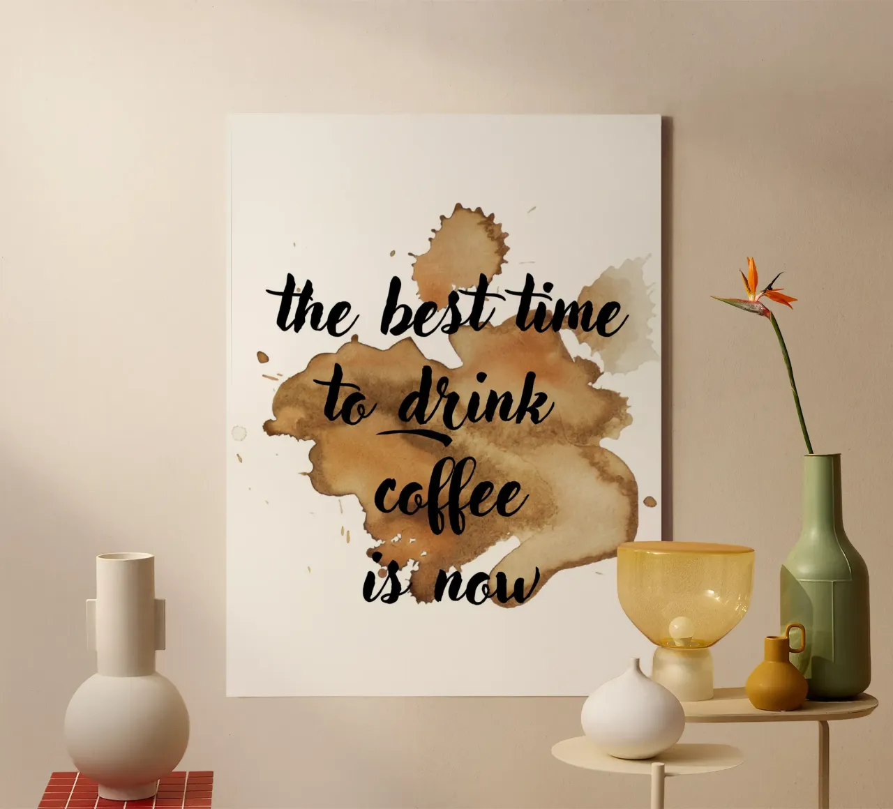 il momento migliore per bere caffè è adesso tela con Cornice a cassetta da ArtDesign by KBK