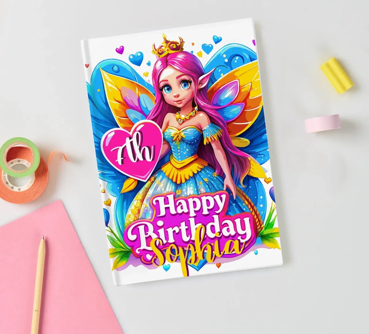 Célébration de l'anniversaire de la fée princesse - Nom et âge personnalisés carnet de notes de Artnesia