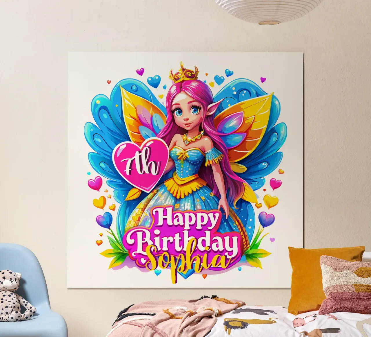 Festa di compleanno della Principessa Fata - Nome ed età personalizzati poster con telaio in alluminio da Artnesia