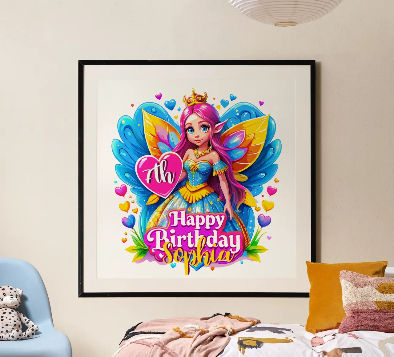 Festa di compleanno della Principessa Fata - Nome ed età personalizzati poster con telaio in alluminio da Artnesia