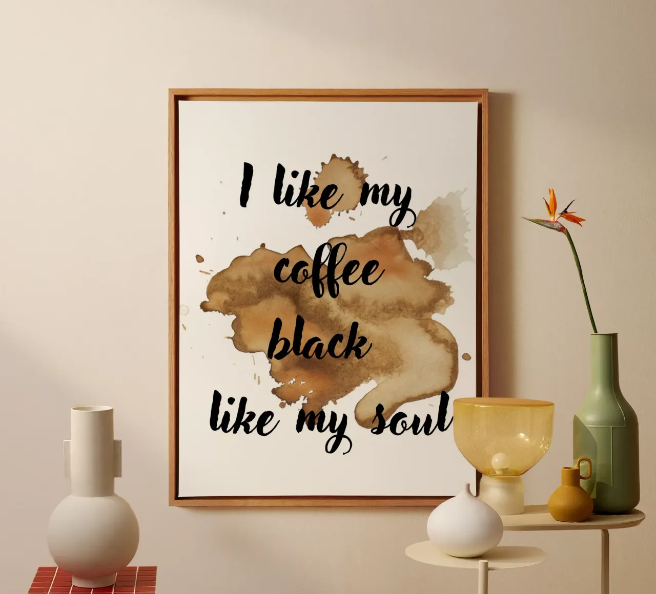 Il caffè mi piace nero come la mia anima tela con Cornice a cassetta da ArtDesign by KBK