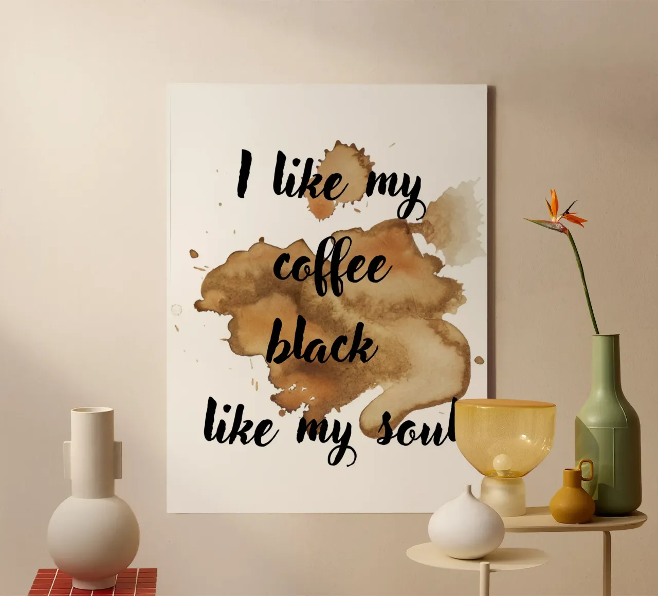 Il caffè mi piace nero come la mia anima tela con Cornice a cassetta da ArtDesign by KBK