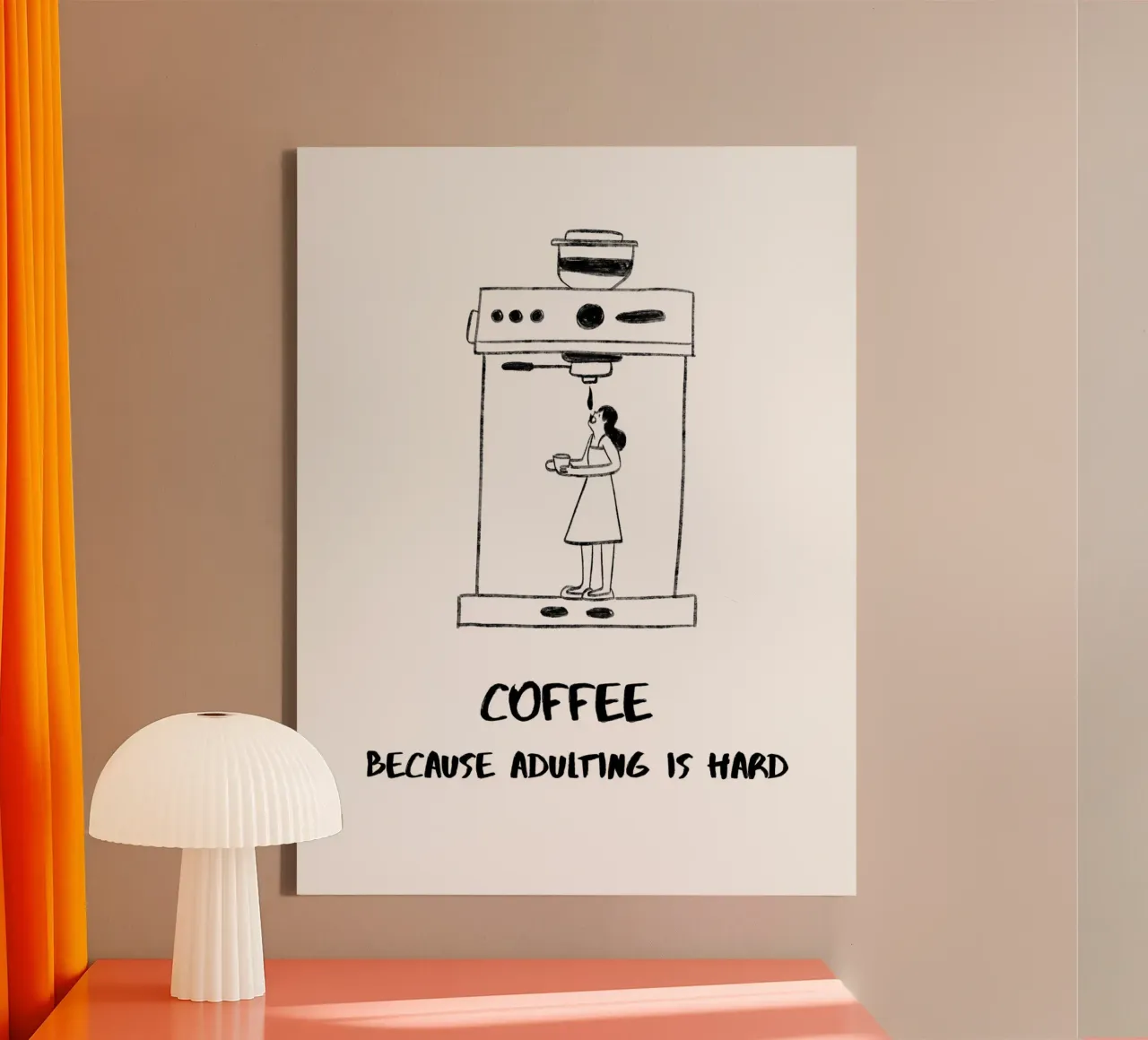 CAFFÈ PERCHÉ ESSERE ADULTI È DIFFICILE tela con Cornice a cassetta da ArtDesign by KBK