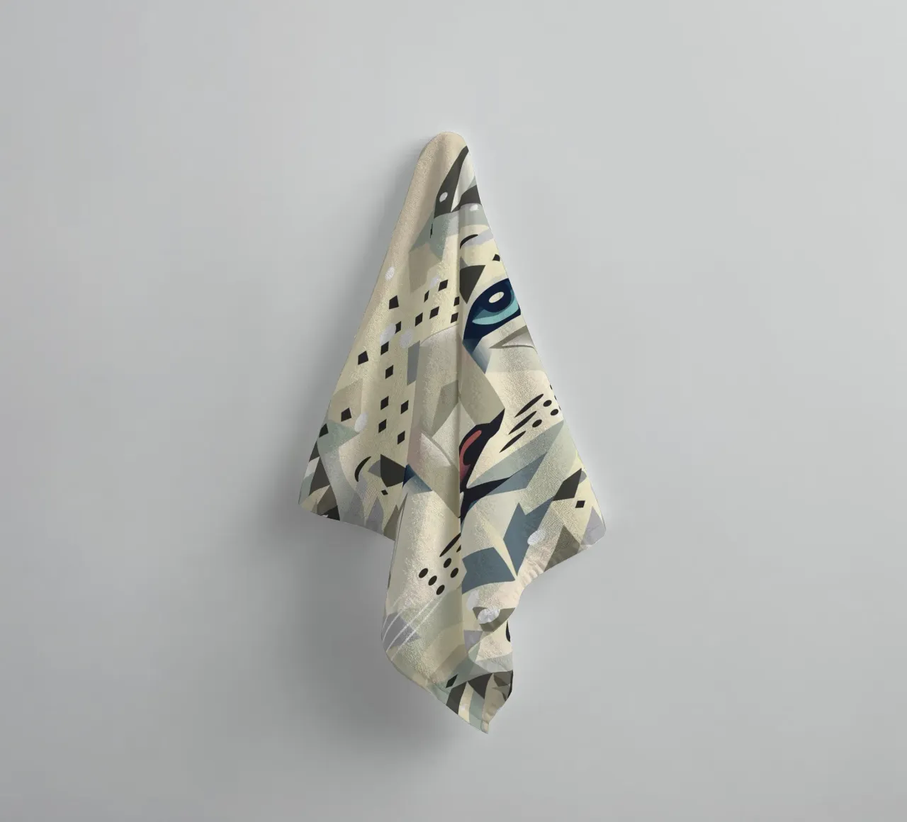 Geometric snow leopard - strong elegance in the wild towel by namosh