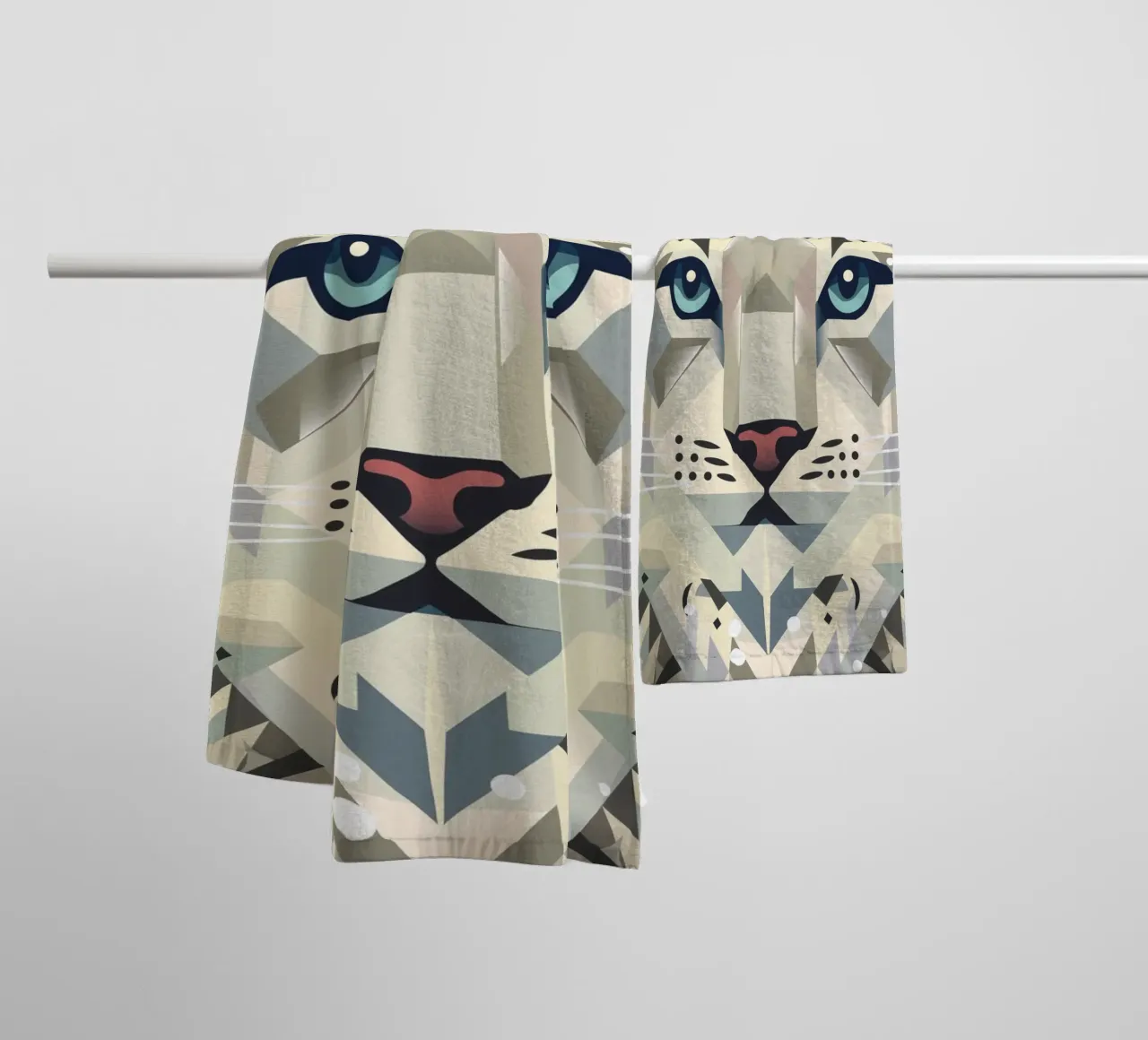 Geometric snow leopard - strong elegance in the wild towel by namosh