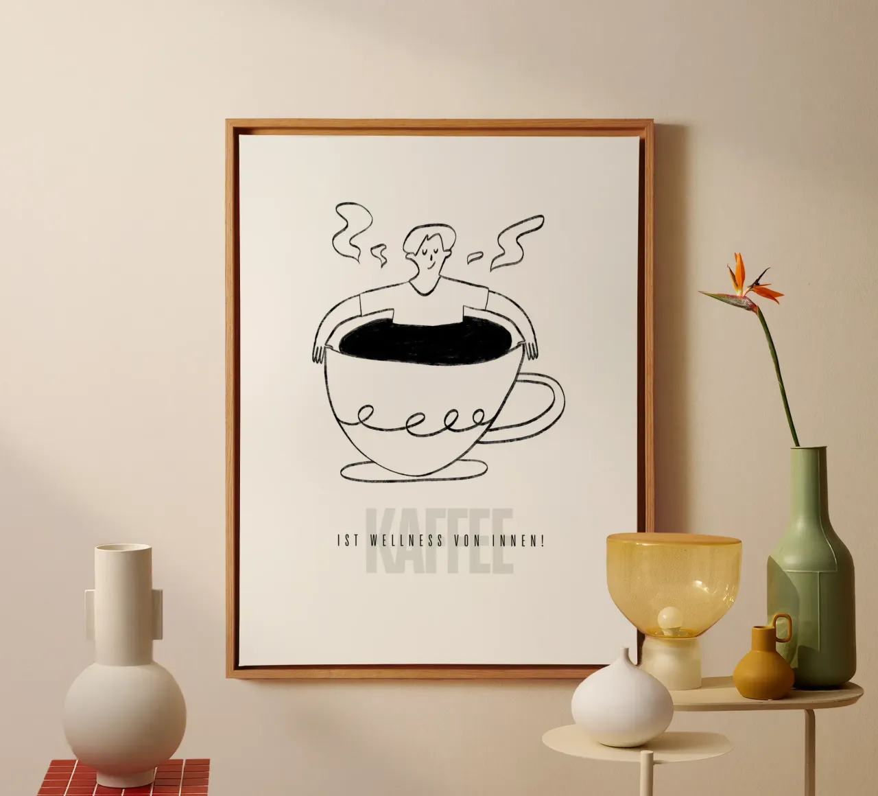 IL CAFFÈ È BENESSERE DALL'INTERNO! tela con Cornice a cassetta da ArtDesign by KBK