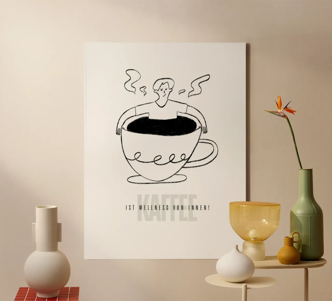 IL CAFFÈ È BENESSERE DALL'INTERNO! tela con Cornice a cassetta da ArtDesign by KBK