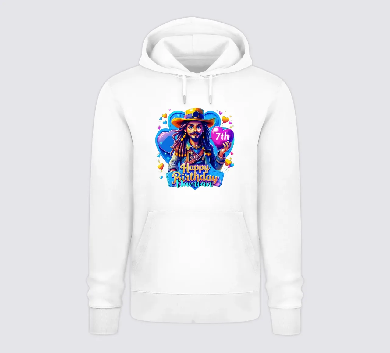 Pirata Cumpleaños Sujetando Globo Corazón, Personalizar Nombre y Edad sudadera con capucha de Artnesia