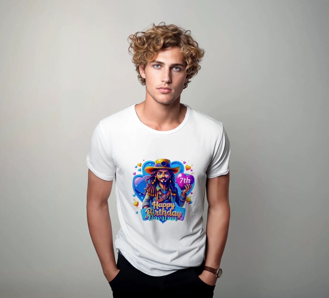 Palloncino con cuore in mano per compleanno pirata, personalizzato con nome ed età t-shirt da Artnesia