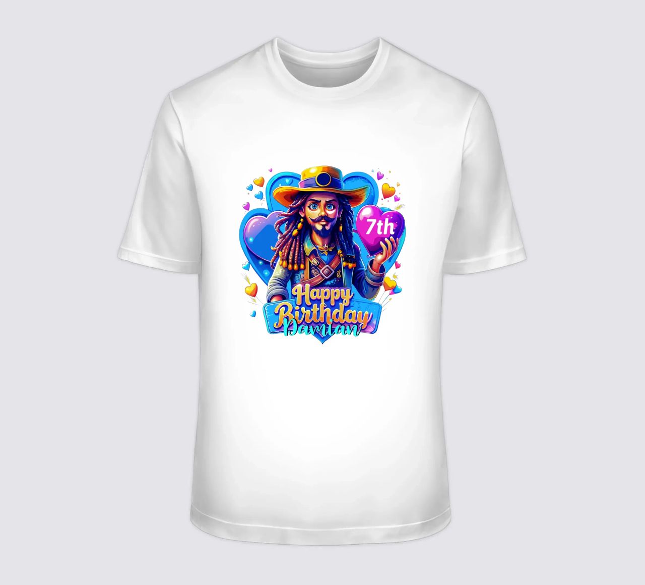 Palloncino con cuore in mano per compleanno pirata, personalizzato con nome ed età t-shirt da Artnesia