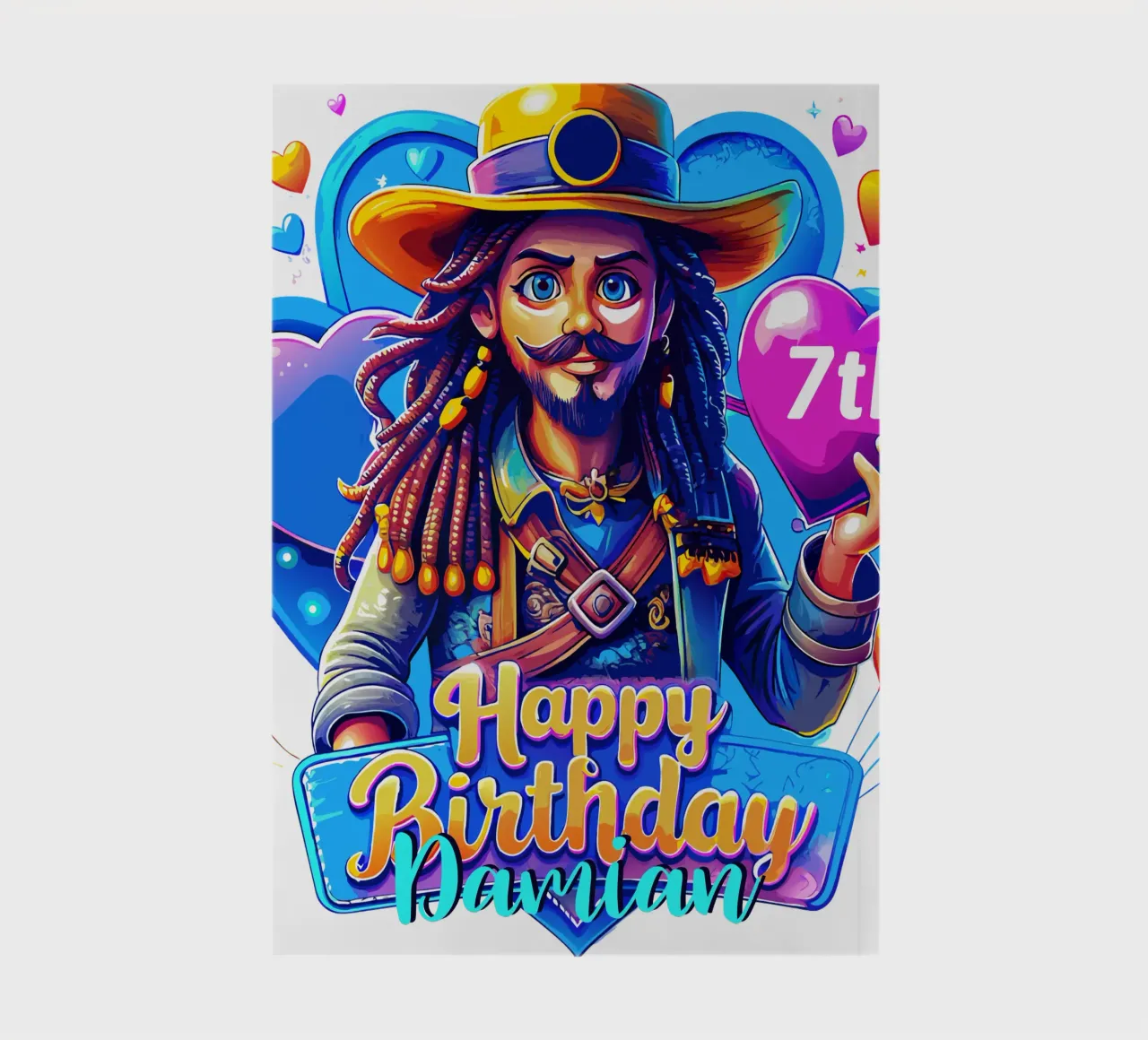 Pirate Birthday Holding Heart Balloon, Custom Name and Age notebook by Artnesia