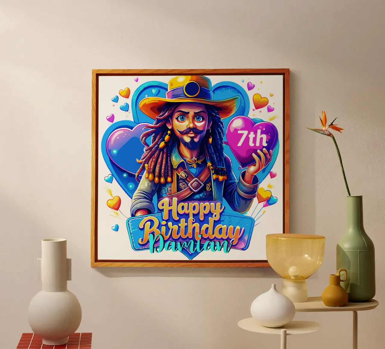 Hartballon met piratenverjaardag, aangepaste naam en leeftijd acryl van Artnesia