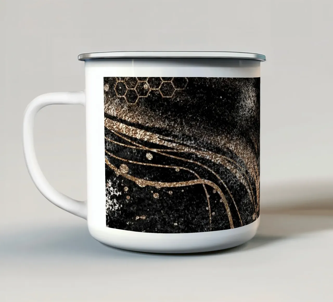 Notte astratta - accenti d'oro e nero tazza in smalto da Whole©