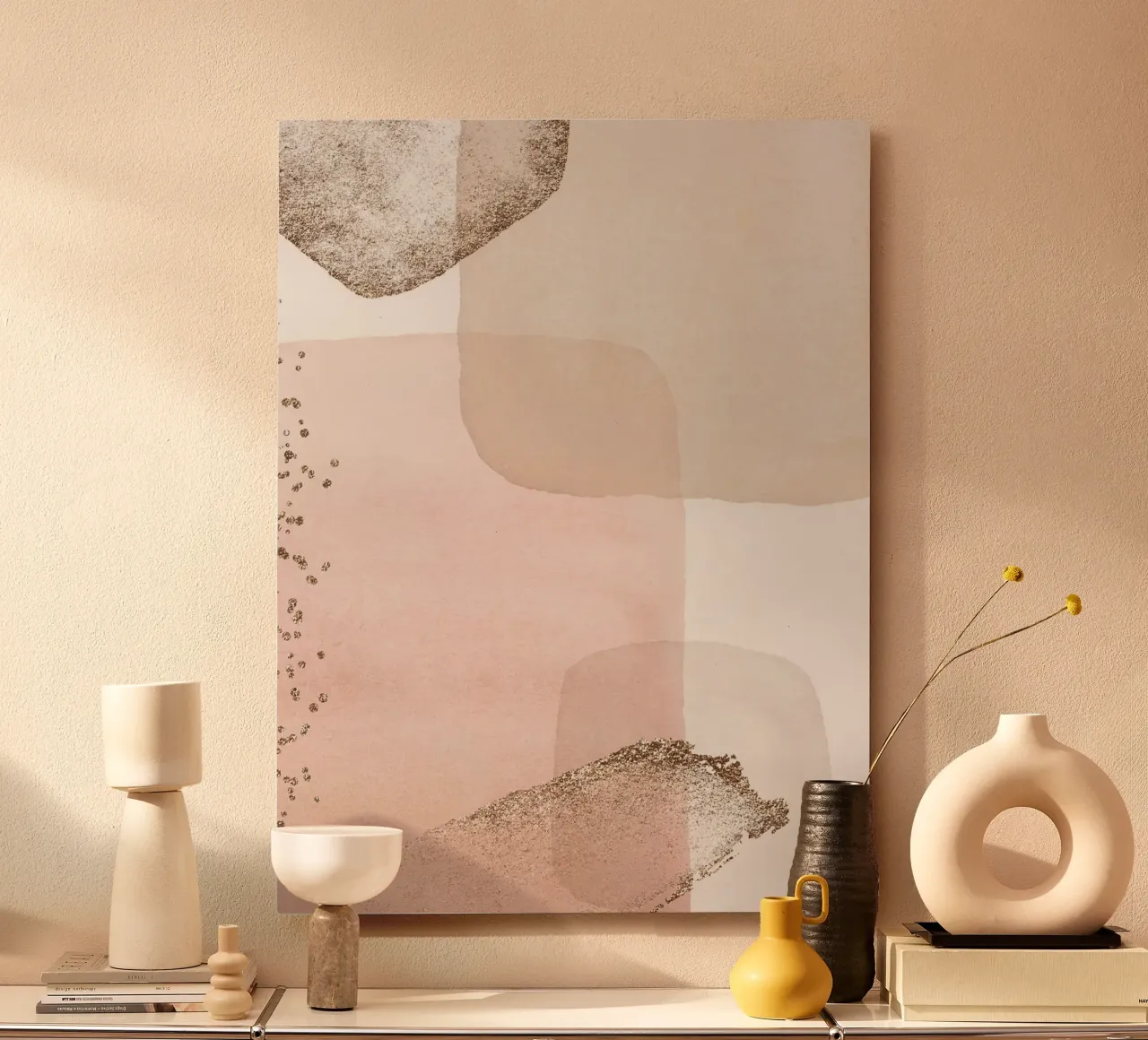 Abstract softness - pastel colours and gold accents alu-dibond by Whole©