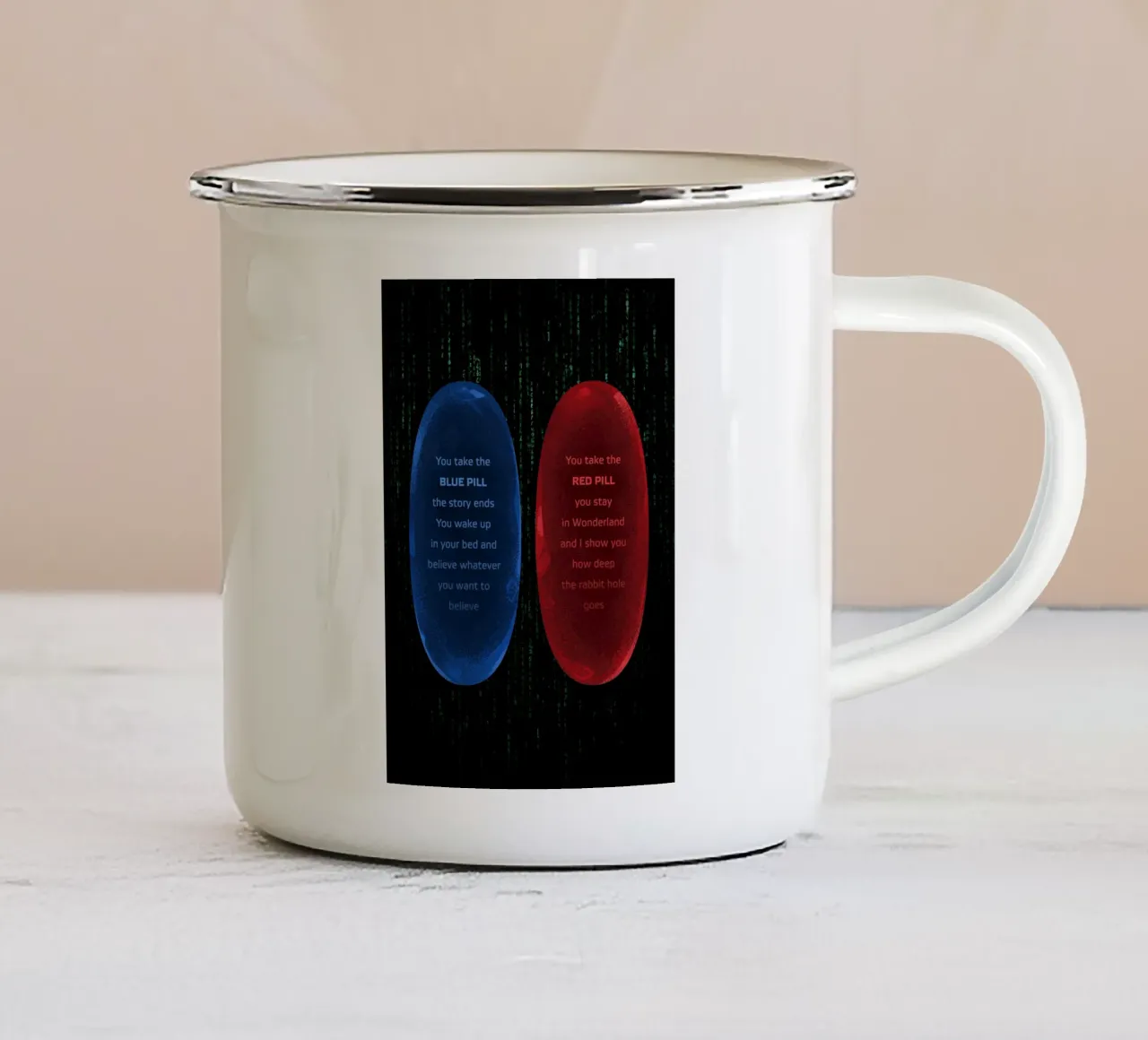 Red Blue Pill tazza in smalto da nabakumov