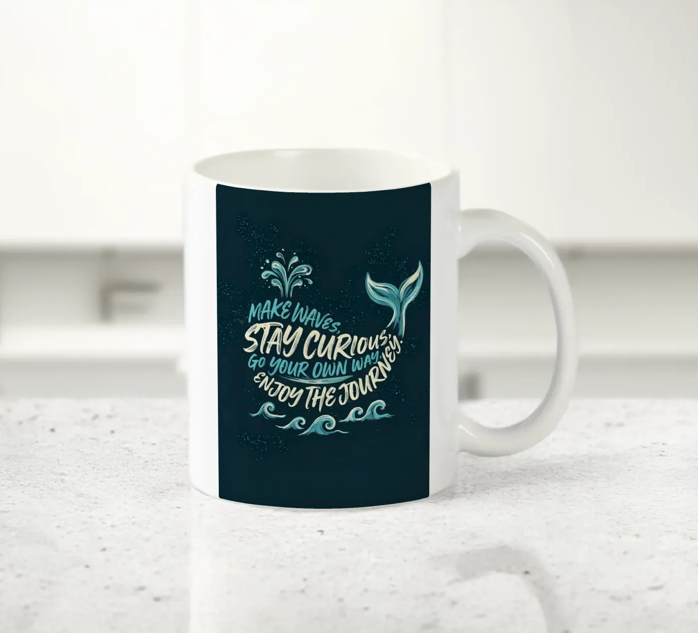 Make Waves Whale Typography Design ceramic mug by Klitzeklein