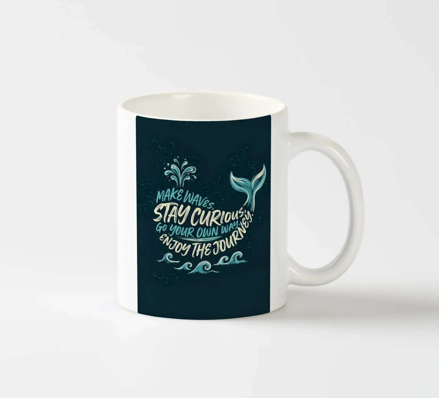 Make Waves Whale Typography Design ceramic mug by Klitzeklein