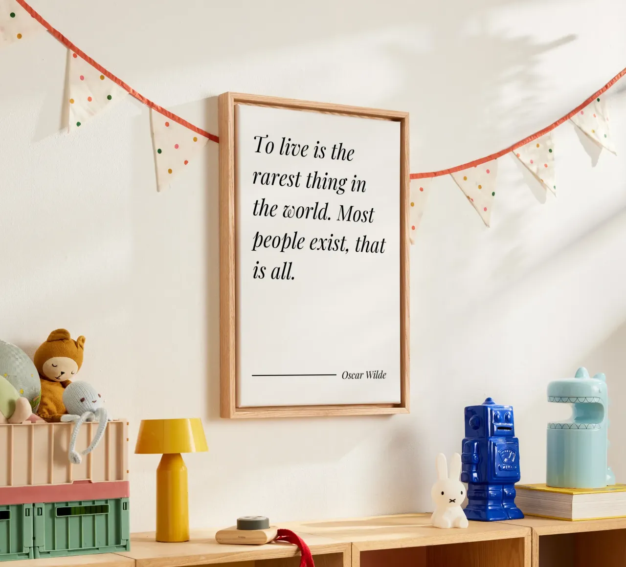 To live is the rarest thing in the world quote canvas with Floater frame by Paigaam Studio