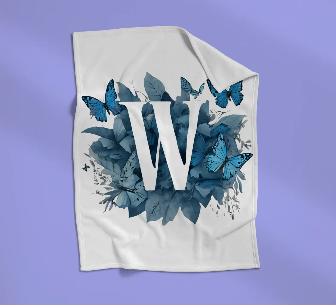 Blue butterfly W fleece blanket by Shinery