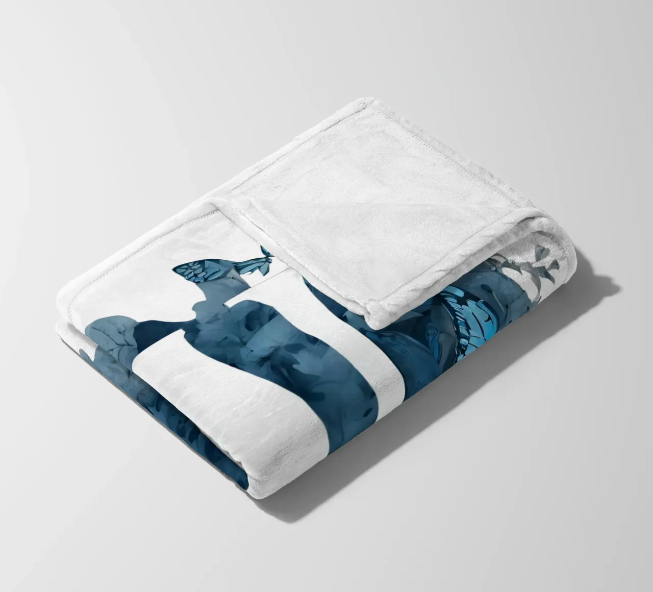 Blue butterfly W fleece blanket by Shinery